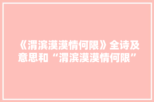 《渭滨漠漠情何限》全诗及意思和“渭滨漠漠情何限”的拼音注释