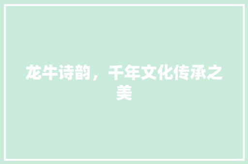 龙牛诗韵，千年文化传承之美