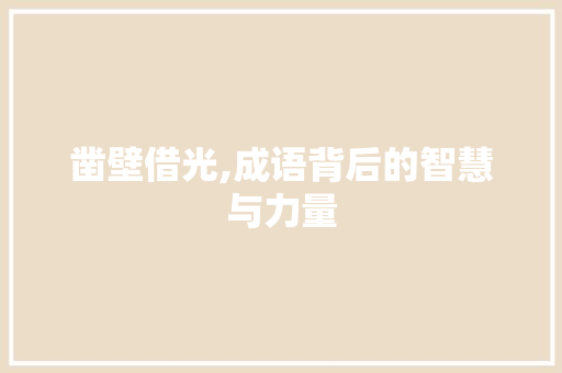 凿壁借光,成语背后的智慧与力量
