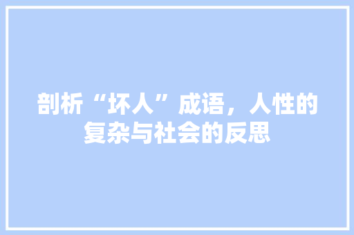 剖析“坏人”成语，人性的复杂与社会的反思