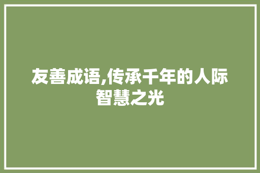 友善成语,传承千年的人际智慧之光