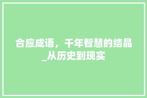 合应成语，千年智慧的结晶_从历史到现实