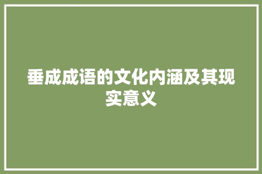垂成成语的文化内涵及其现实意义