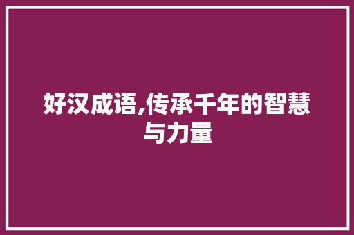 好汉成语,传承千年的智慧与力量