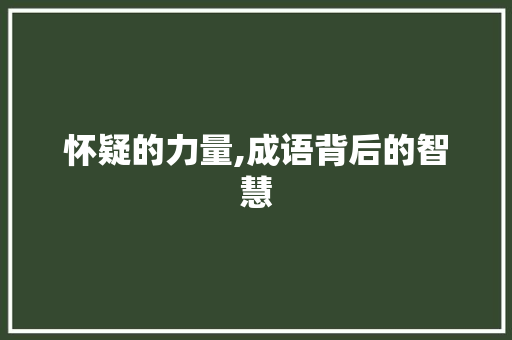 怀疑的力量,成语背后的智慧