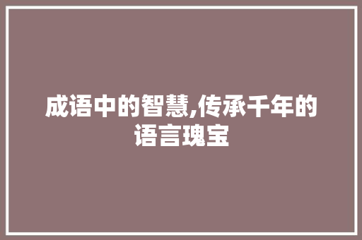 成语中的智慧,传承千年的语言瑰宝