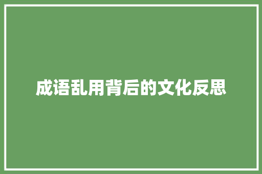 成语乱用背后的文化反思