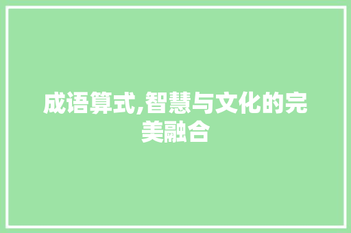 成语算式,智慧与文化的完美融合