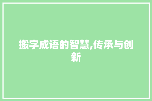 搬字成语的智慧,传承与创新