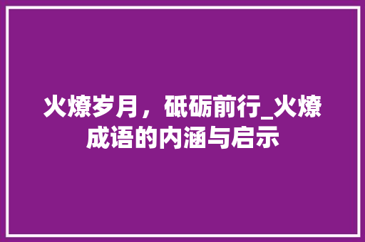 火燎岁月，砥砺前行_火燎成语的内涵与启示
