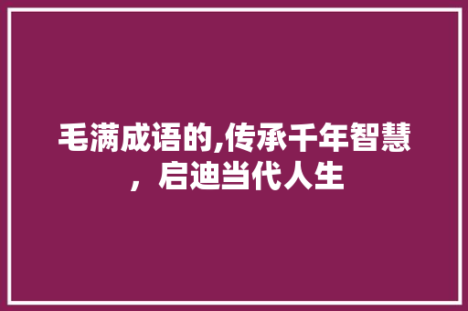 毛满成语的,传承千年智慧，启迪当代人生
