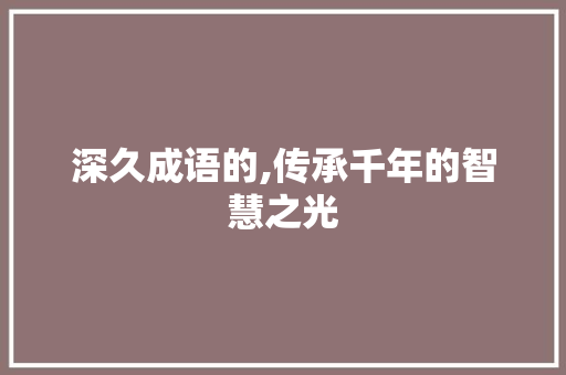 深久成语的,传承千年的智慧之光