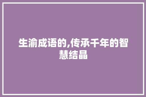 生渝成语的,传承千年的智慧结晶