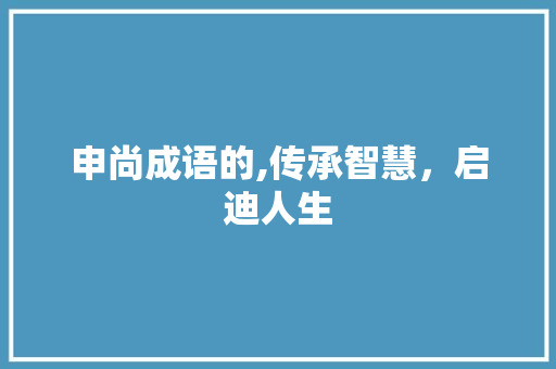 申尚成语的,传承智慧，启迪人生