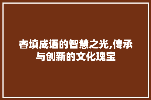 睿填成语的智慧之光,传承与创新的文化瑰宝