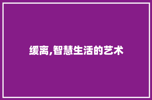 缓离,智慧生活的艺术