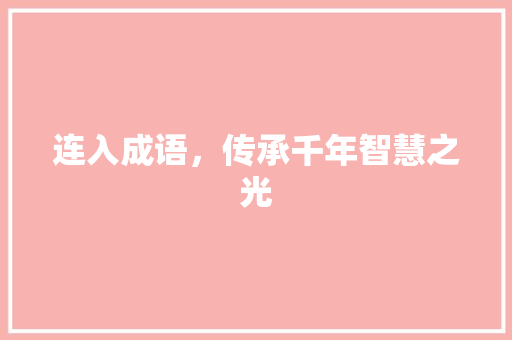 连入成语，传承千年智慧之光