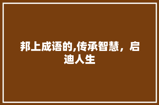 邦上成语的,传承智慧，启迪人生