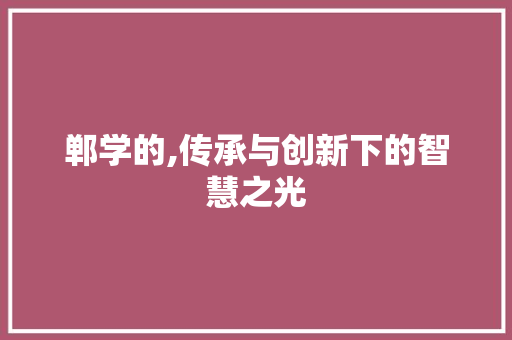 郸学的,传承与创新下的智慧之光