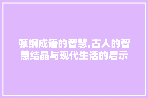 顿纲成语的智慧,古人的智慧结晶与现代生活的启示