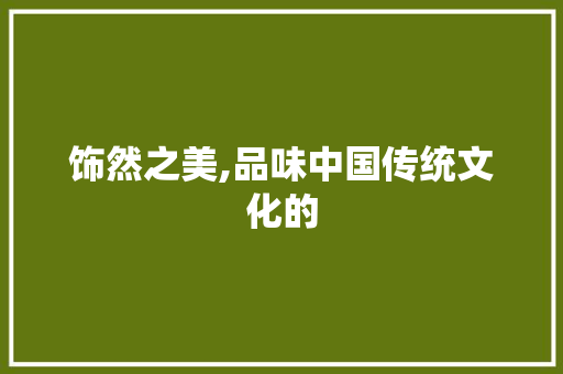 饰然之美,品味中国传统文化的