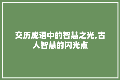 交历成语中的智慧之光,古人智慧的闪光点