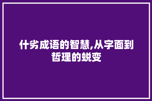 什劣成语的智慧,从字面到哲理的蜕变