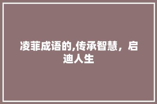 凌菲成语的,传承智慧，启迪人生