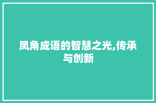 凤角成语的智慧之光,传承与创新