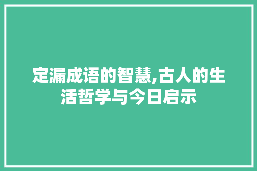 定漏成语的智慧,古人的生活哲学与今日启示 项目报告
