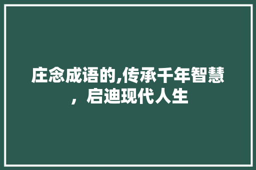庄念成语的,传承千年智慧，启迪现代人生
