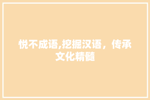 悦不成语,挖掘汉语，传承文化精髓