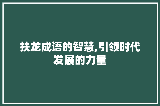 扶龙成语的智慧,引领时代发展的力量