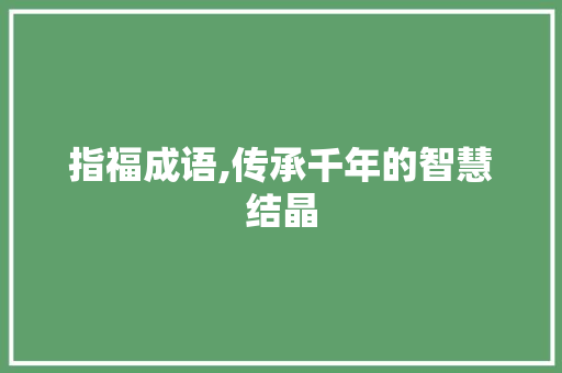 指福成语,传承千年的智慧结晶