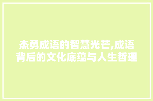 杰勇成语的智慧光芒,成语背后的文化底蕴与人生哲理