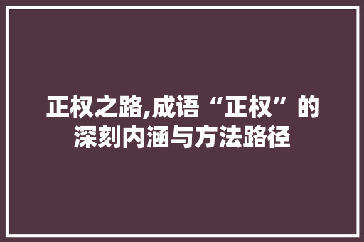 正权之路,成语“正权”的深刻内涵与方法路径