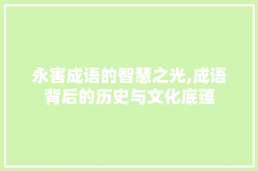 永害成语的智慧之光,成语背后的历史与文化底蕴