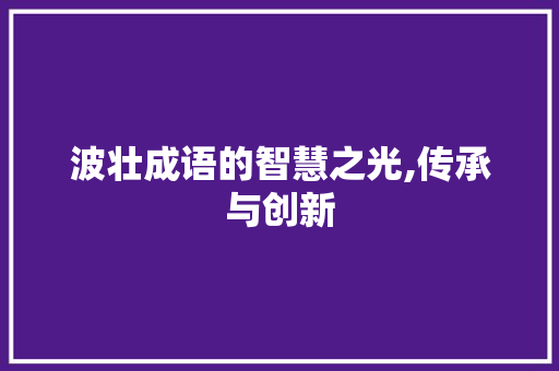 波壮成语的智慧之光,传承与创新