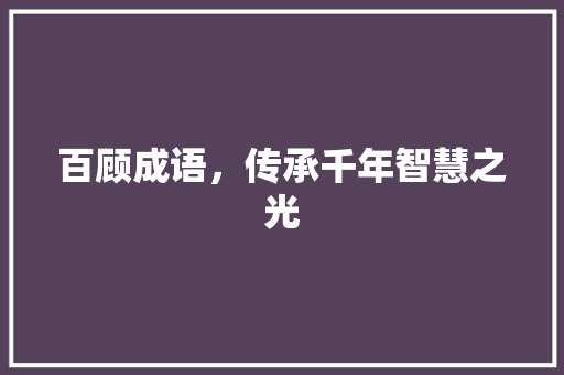 百顾成语，传承千年智慧之光