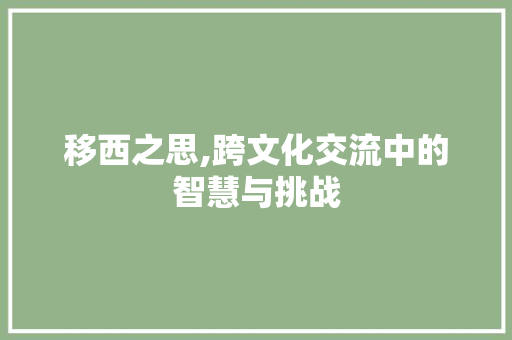 移西之思,跨文化交流中的智慧与挑战