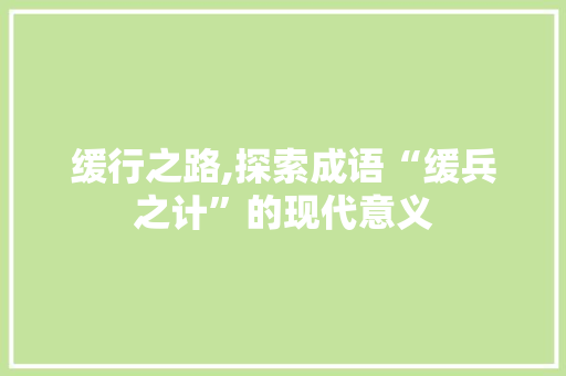 缓行之路,探索成语“缓兵之计”的现代意义