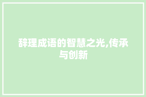 辞理成语的智慧之光,传承与创新