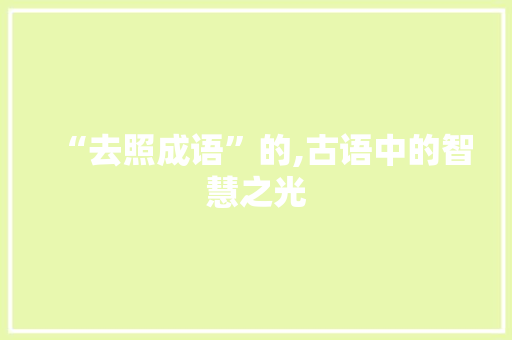 “去照成语”的,古语中的智慧之光