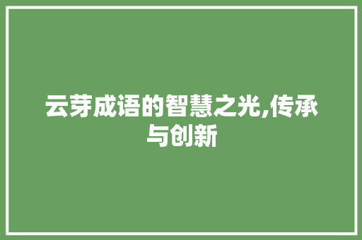 云芽成语的智慧之光,传承与创新