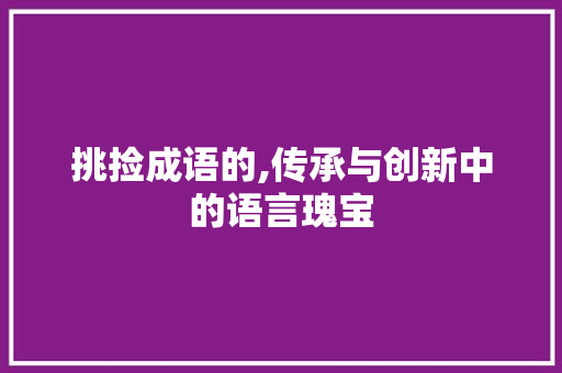 挑捡成语的,传承与创新中的语言瑰宝