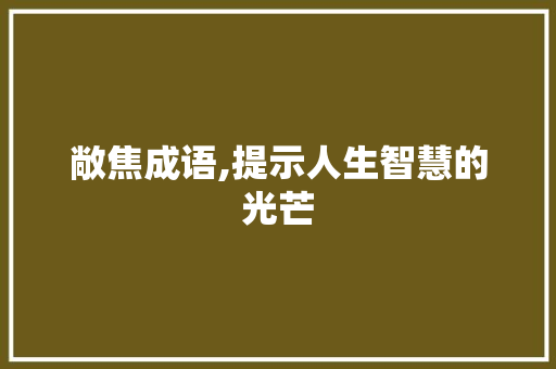 敞焦成语,提示人生智慧的光芒