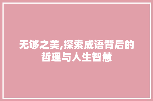 无够之美,探索成语背后的哲理与人生智慧