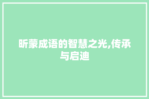 昕蒙成语的智慧之光,传承与启迪