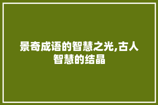 景奇成语的智慧之光,古人智慧的结晶