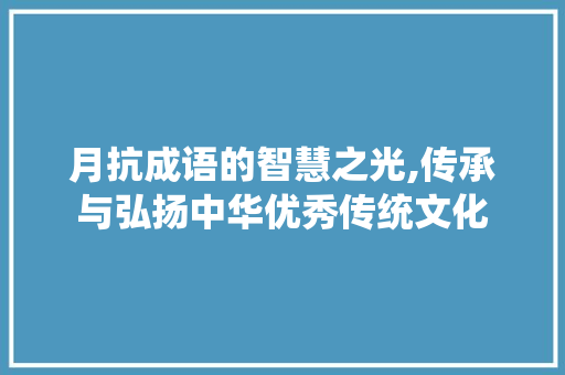 月抗成语的智慧之光,传承与弘扬中华优秀传统文化